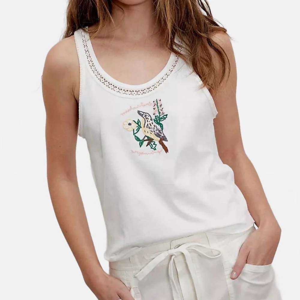 We The Free White Embroidered Bird Tank Top NEW
